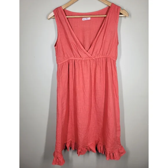 Allen Allen Coral A-Line Sleeveless Linen Dress Small Women's V-Neck